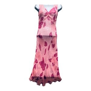 Guess Collection Women Maxi Dress 100% Silk Pink Floral XS Y2K Romantic Chiffon